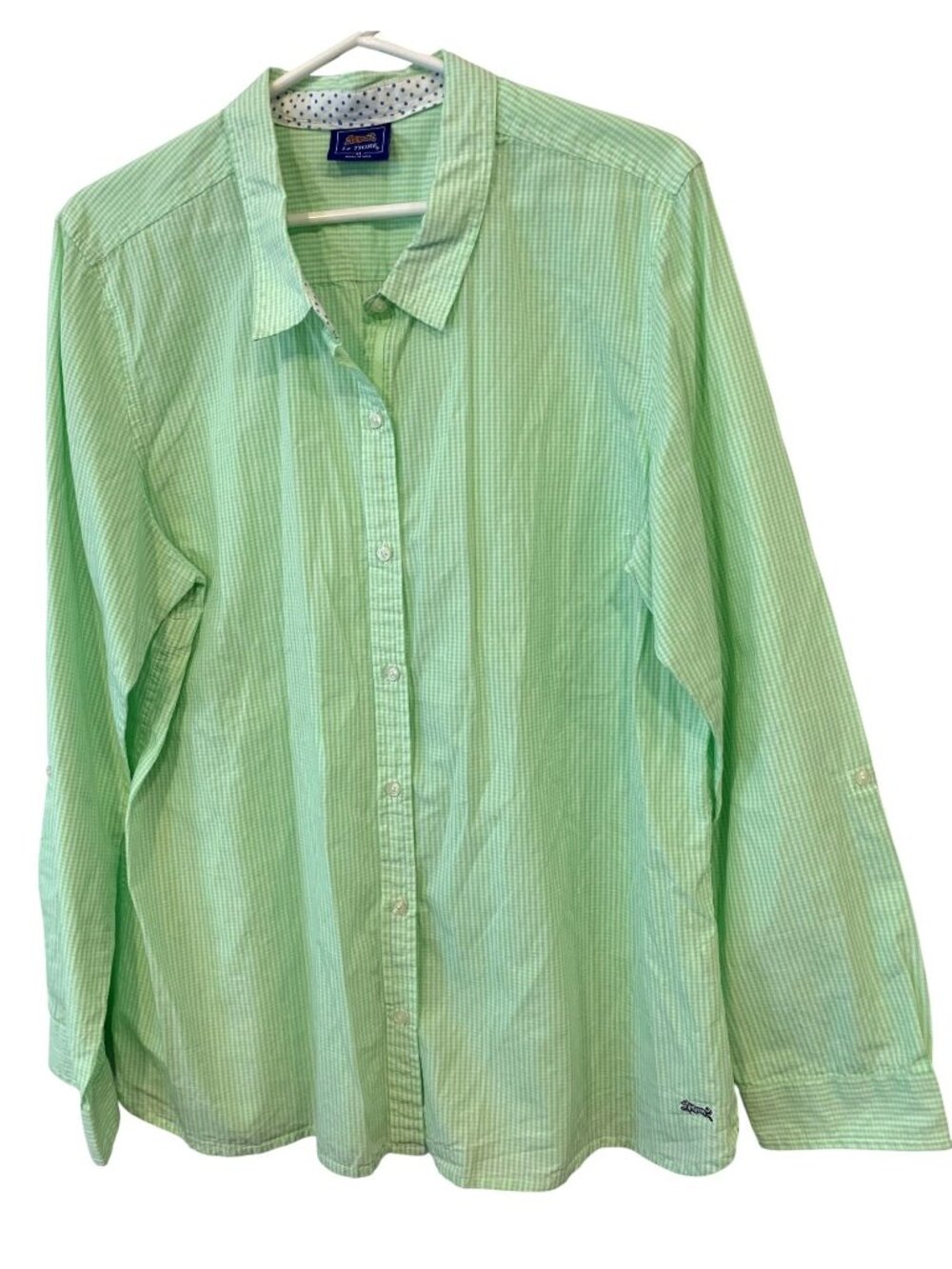 Le Tigre Womens XL Green Gingham Shirt 100% Cotton Button Down Preppy Coastal